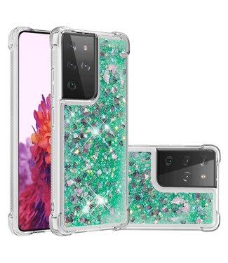 Groen Glitter TPU Hoesje Samsung Galaxy S21 Ultra
