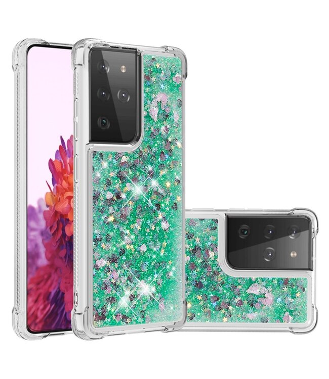 Groen Glitter TPU Hoesje voor de Samsung Galaxy S21 Ultra