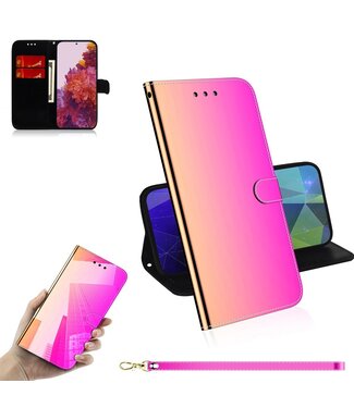 Roze Spiegel Bookcase Hoesje Samsung Galaxy S21 Ultra