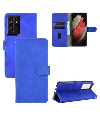 Blauw Effen Bookcase Hoesje Samsung Galaxy S21 Ultra