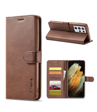 LC.IMEEKE Bruin Wallet Bookcase Hoesje Samsung Galaxy S21 Ultra