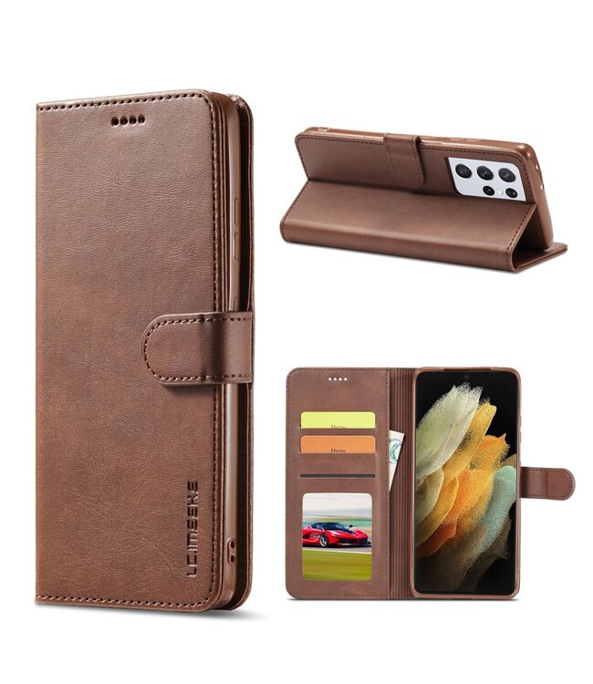 LC.IMEEKE LC.IMEEKE Bruin Wallet Bookcase Hoesje voor de Samsung Galaxy S21 Ultra