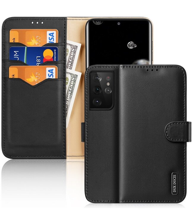 Dux Ducix Dux Ducix Zwart Genuine Lederen Bookcase Hoesje voor de Samsung Galaxy S21 Ultra