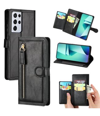 Zwart Pasjeshouder Bookcase Hoesje Samsung Galaxy S21 Ultra