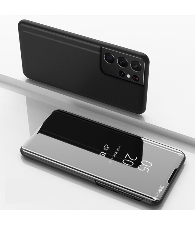 Zwart Spiegel Bookcase Hoesje voor de Samsung Galaxy S21 Ultra