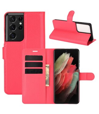 Rood Lychee Bookcase Hoesje Samsung Galaxy S21 Ultra