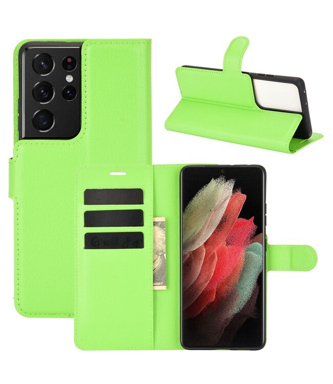 Groen Lychee Bookcase Hoesje voor de Samsung Galaxy S21 Ultra