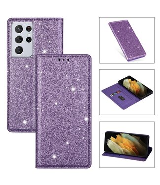 Paars Glitter Bookcase Hoesje Samsung Galaxy S21 Ultra