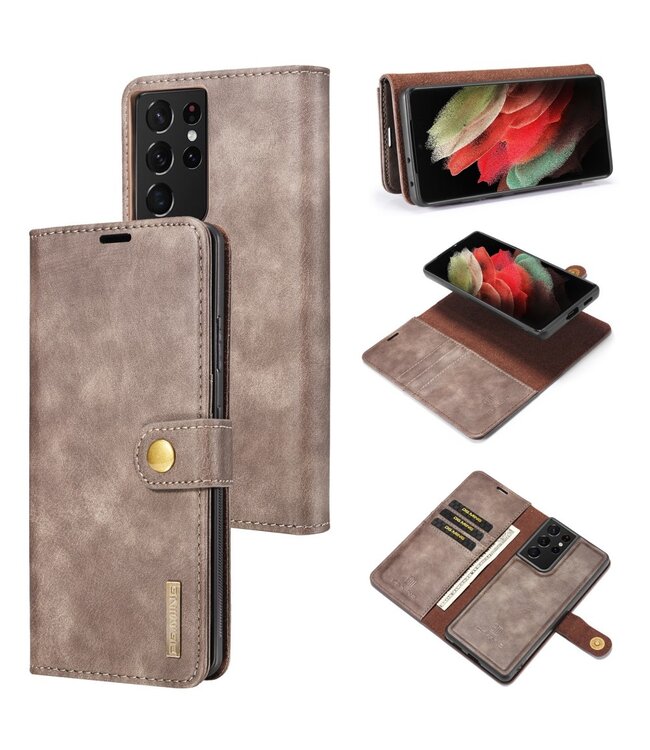 DG.Ming Grijs 2 in 1 Bookcase Hoesje voor de Samsung Galaxy S21 Ultra