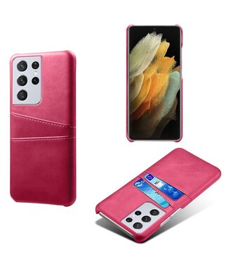 Ksq Roze Pasjeshouder Faux Lederen Hoesje Samsung Galaxy S21 Ultra