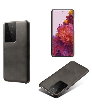 Ksq Zwart Faux Lederen Hardcase Hoesje Samsung Galaxy S21 Ultra