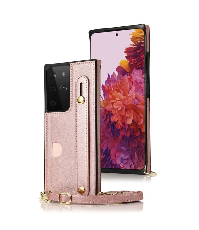 Rosegoud Kickstand TPU Hoesje voor de Samsung Galaxy S21 Ultra