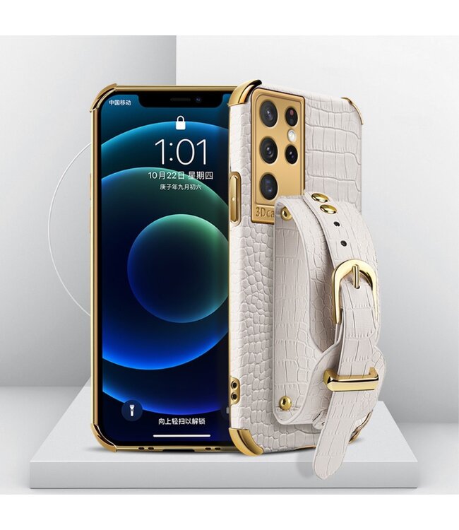 Wit Krokodillenleer TPU Hoesje voor de Samsung Galaxy S21 Ultra