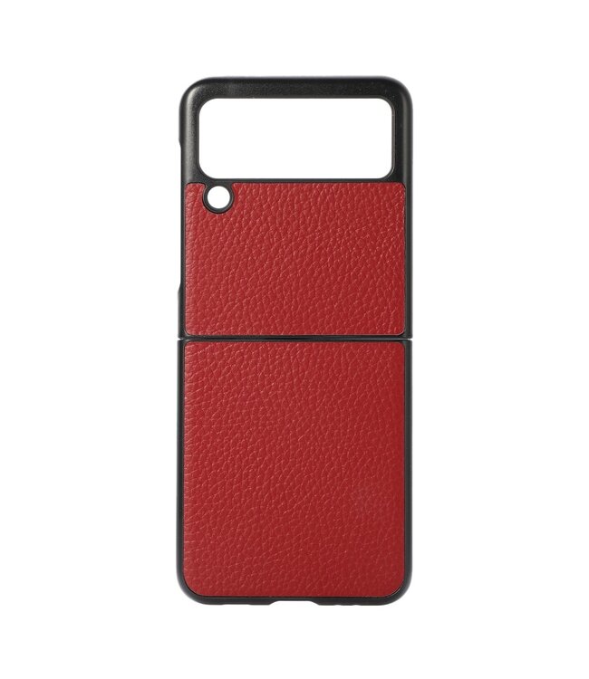 Rood Lychee Genuine Lederen Hoesje voor de Samsung Galaxy Z Flip 3