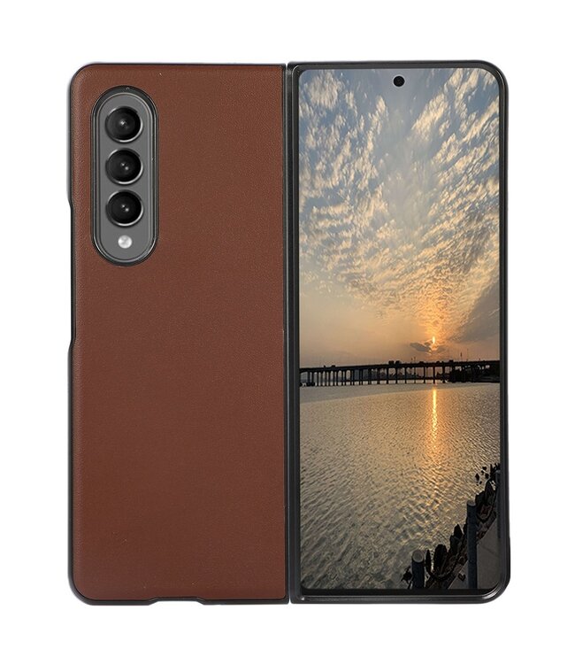 Bruin Genuine Lederen Hoesje voor de Samsung Galaxy Z Fold 3