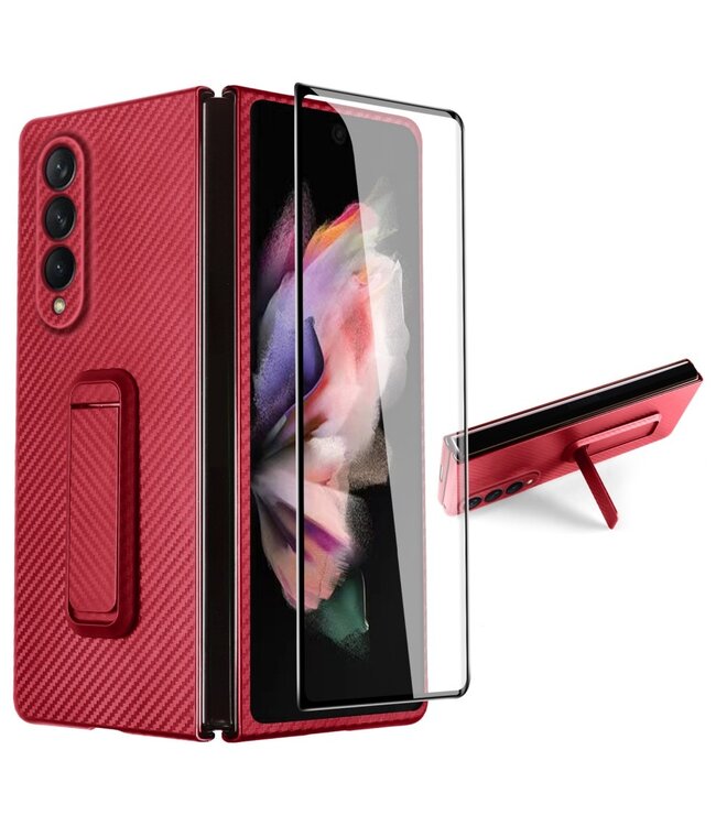 Rood Hybrid Hoesje + Tempered Glass Protector voor de Samsung Galaxy Z Fold 3