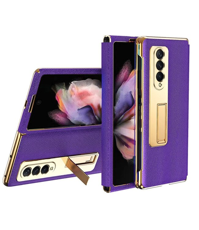 Paars Faux Lederen Hybrid Hoesje voor de Samsung Galaxy Z Fold 3