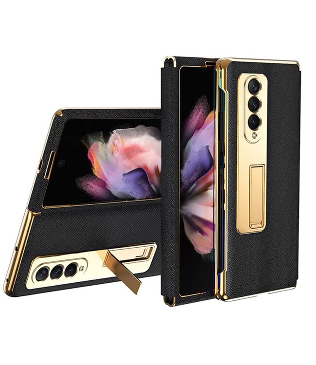 Zwart Faux Lederen Hybrid Hoesje voor de Samsung Galaxy Z Fold 3