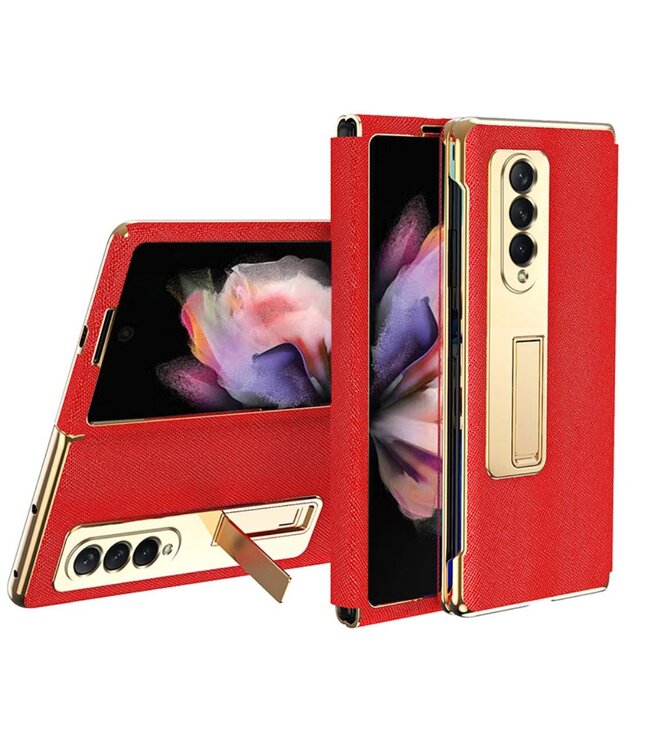 Rood Faux Lederen Hybrid Hoesje voor de Samsung Galaxy Z Fold 3