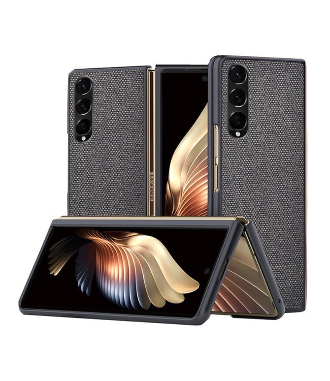 Zwart Faux Lederen Bookcase Hoesje voor de Samsung Galaxy Z Fold 3