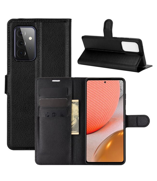 Zwart Lychee Bookcase Hoesje voor de Samsung Galaxy A72