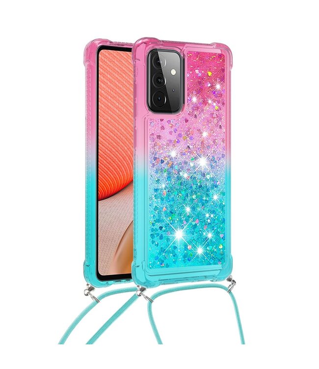 Roze / Cyaan Gradient Glitter TPU Hoesje voor de Samsung Galaxy A72