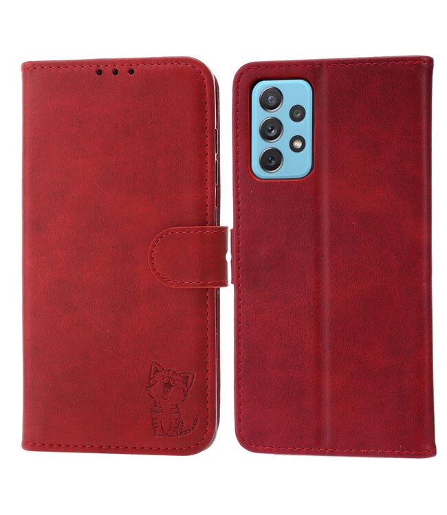 Rood Blije Kat Bookcase Hoesje voor de Samsung Galaxy A72