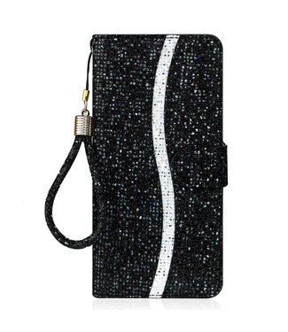 Zwart Glitter Bookcase Hoesje Samsung Galaxy A22 (5G)