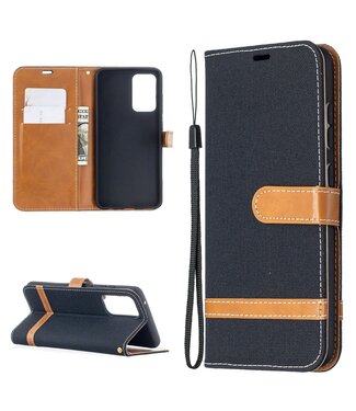 Zwart Jeans Bookcase Hoesje Samsung Galaxy A52(s) 4G/5G