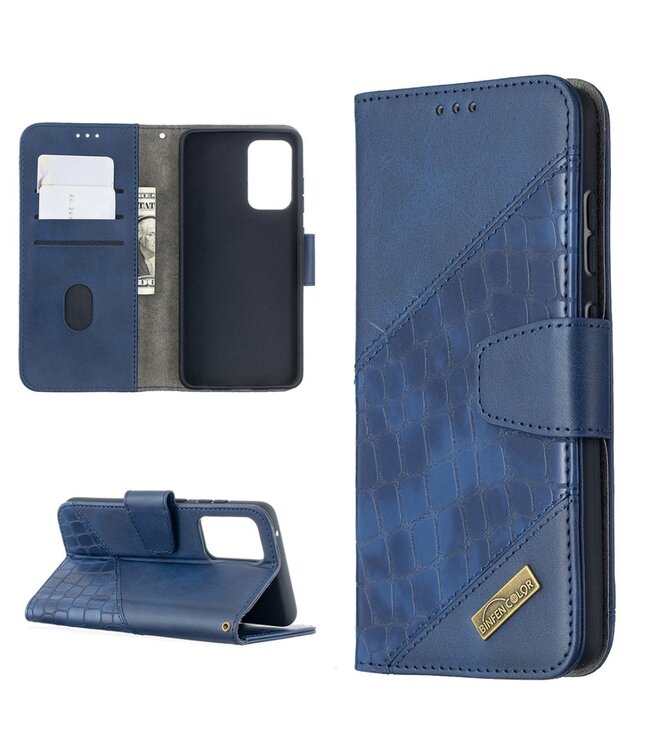 Blauw Krokodillen Bookcase Hoesje voor de Samsung Galaxy A52(s) 4G/5G