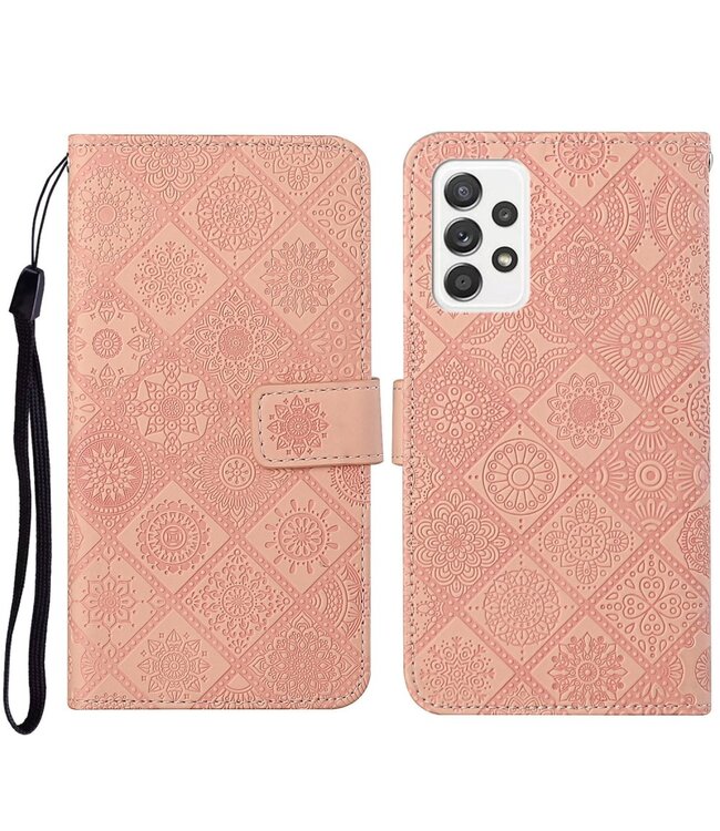 Roze Bloemen Bookcase Hoesje voor de Samsung Galaxy A52(s) 4G/5G