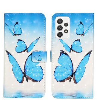 Blue Butterflies Bookcase Hoesje Samsung Galaxy A52(s) 4G/5G