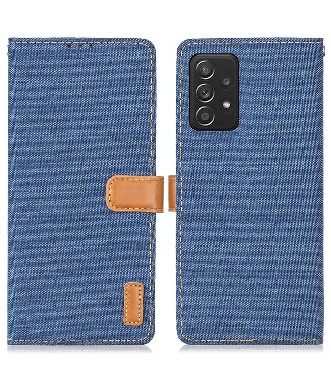 Blauw Stoffen Bookcase Hoesje voor de Samsung Galaxy A52(s) 4G/5G