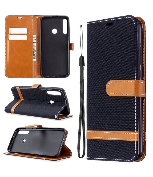 Zwart Jeans Bookcase Hoesje voor de Huawei P40 Lite E