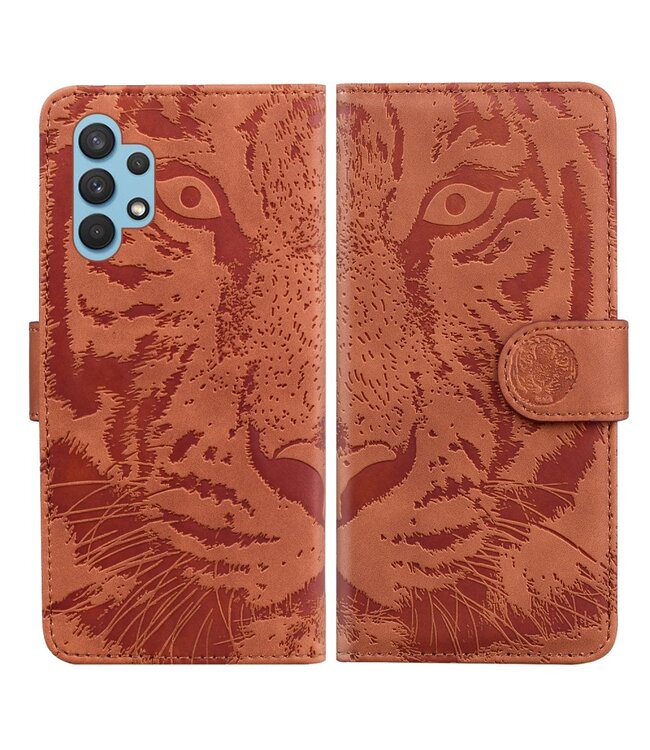 Bruin Tijger Bookcase Hoesje voor de Samsung Galaxy A32 4G