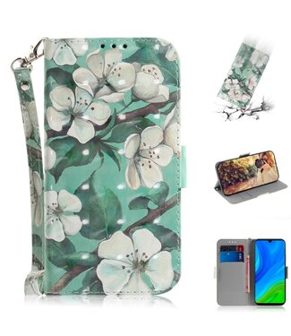 Witte Bloemen Bookcase Hoesje Huawei P Smart (2020)