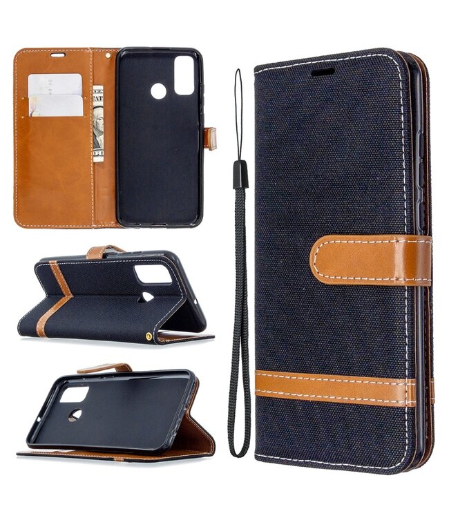 Zwart Jeans Bookcase Hoesje voor de Huawei P Smart (2020)