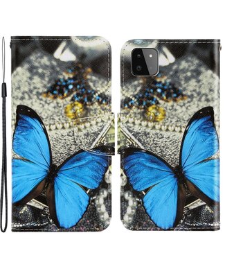 Blue Butterfly Bookcase Hoesje Samsung Galaxy A22 (5G)