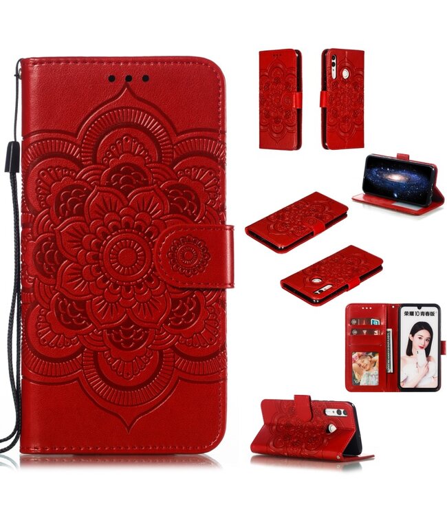 Rood Mandala Bookcase Hoesje voor de Huawei P Smart Plus (2019)