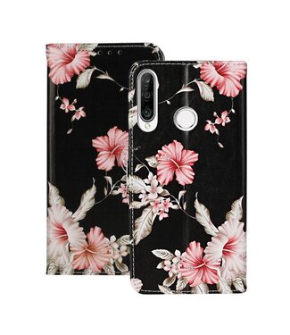 Roze Bloemen Bookcase Hoesje Huawei Y6p