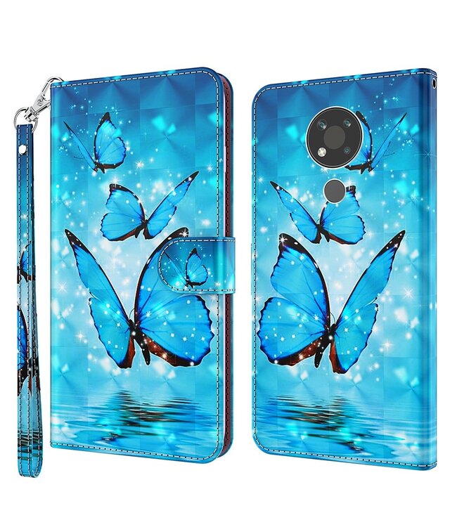 Blue Butterflies Bookcase Hoesje voor de Nokia 3.4