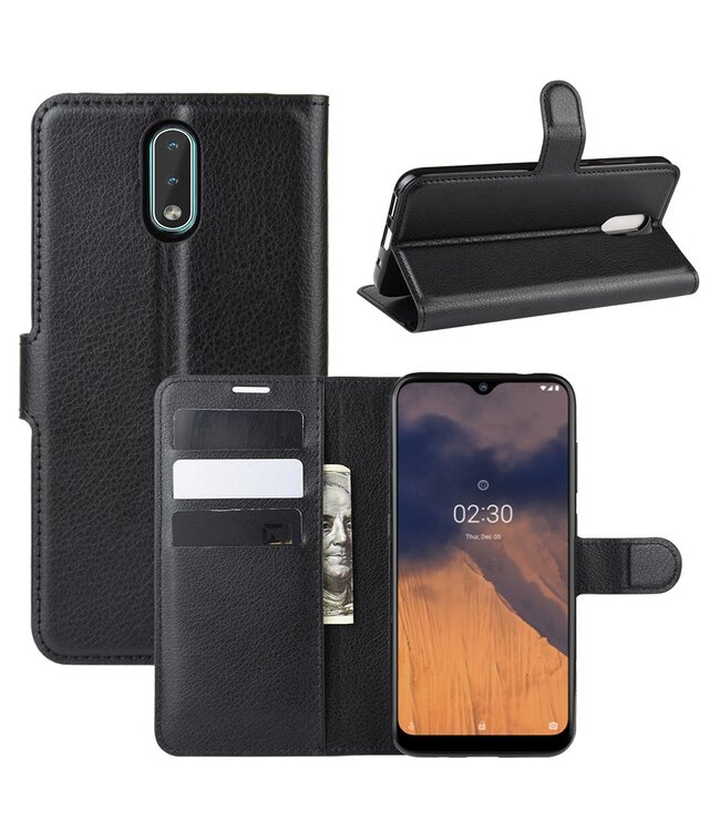 Zwart Lychee Bookcase Hoesje voor de Nokia 2.3