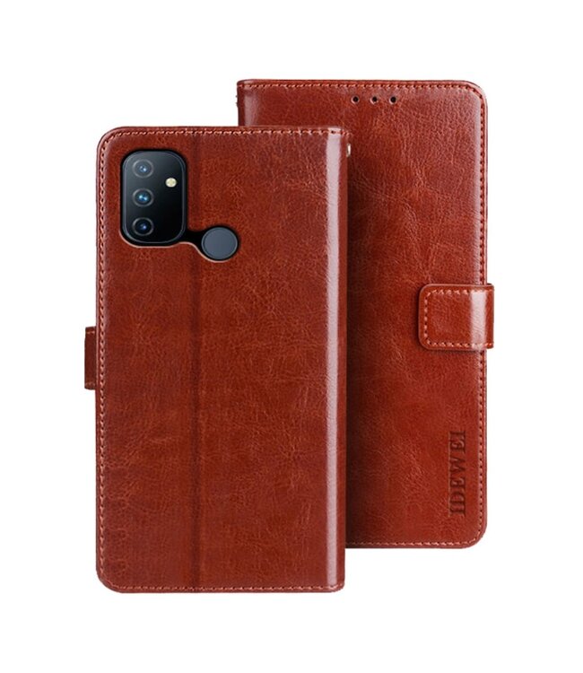 Idewei Idewei Bruin Effen Bookcase Hoesje voor de OnePlus Nord N100