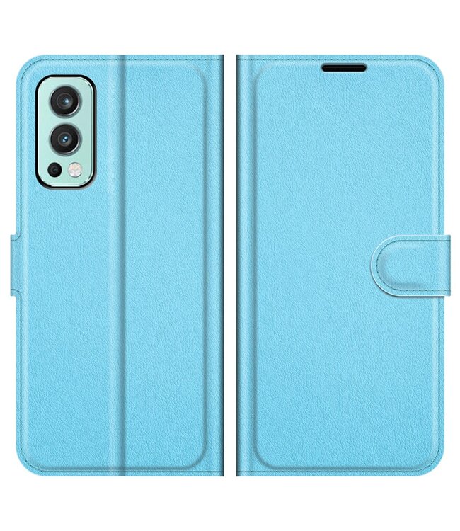 Blauw Lychee Bookcase Hoesje voor de OnePlus Nord 2