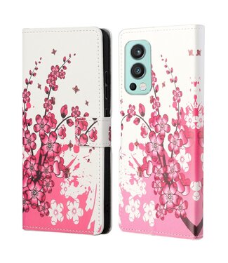Roze Bloessem Bookcase Hoesje OnePlus Nord 2