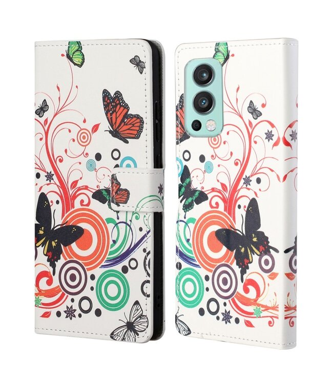 Kleurrijke Vlinders Bookcase Hoesje voor de OnePlus Nord 2