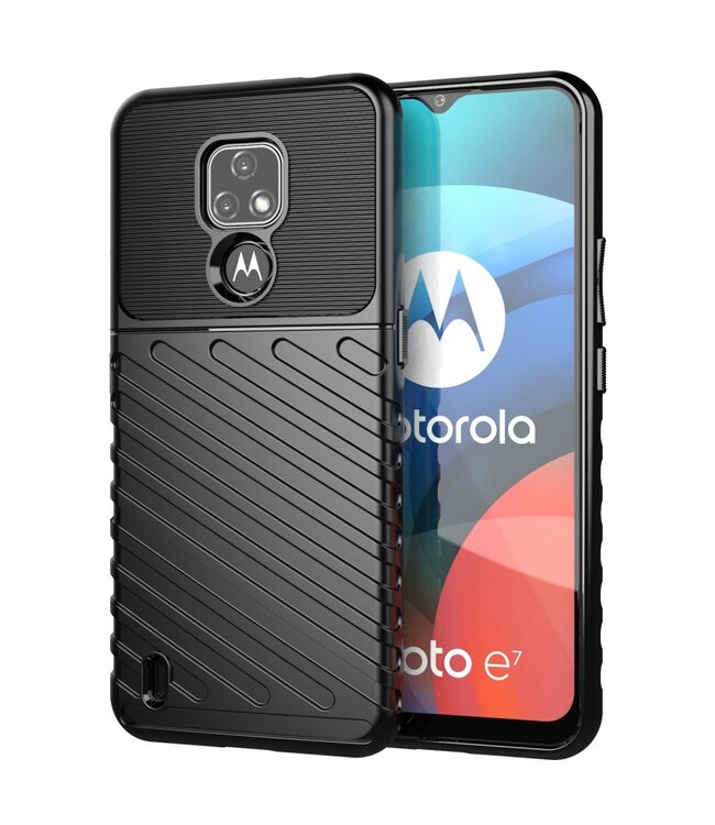 Zwart Twill TPU Hoesje voor de Motorola Moto E7