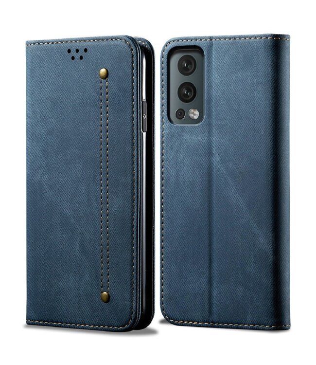 Blauw Jeans Bookcase Hoesje voor de OnePlus Nord 2