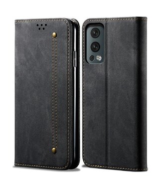 Zwart Jeans Bookcase Hoesje OnePlus Nord 2