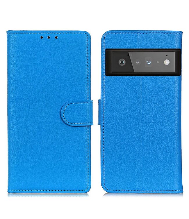 Blauw Lychee Bookcase Hoesje voor de Google Pixel 6 Pro